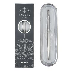 Parker Moments Classic Stainless Steel Ball Pen, Refillable, Chrome Trim, Silver (1 Count, Ink - Blue), Ideal for Gifting, Classic Pen for Professionals and Writers