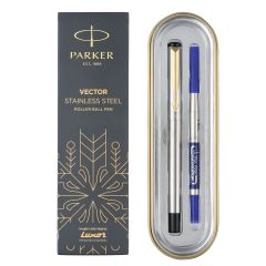 Parker Vector  Stainless Steel   Roller Ball Pen Gold Trim