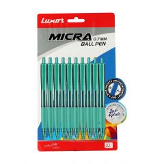 Luxor Micra Ball Pen - 0.7Mm Tip - Green Pack Of 10