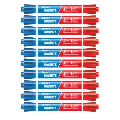 Luxor Duorite 2-In-1 Bullet Tip Whiteboard Marker - Blue & Red - Pack Of 10