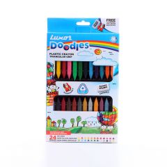 Luxor Doodles Triangular Grip Plastic Crayons - Assorted Colors with Free Eraser & Sharpener - Ergonomic Design for Comfortable Coloring