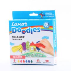 Luxor Doodles Child Grip Crayons - Assorted Colors with Bonus Glitter Gold Crayon - Easy Grip for Little Hands & Vibrant Coloring
