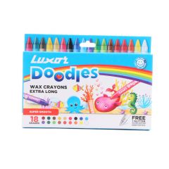 Luxor Doodles Extra Long Wax Crayons - Assorted Colors with Bonus Glitter Silver Crayon - Smooth Coloring Experience for Kids