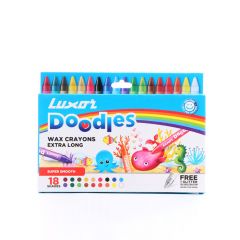 Luxor Doodles Extra Long Wax Crayons - Assorted Colors with Bonus Glitter Silver Crayon - Smooth Coloring Experience for Kids