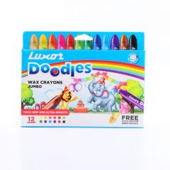 Luxor Doodles Jumbo Wax Crayons - Assorted Vibrant Colors with Bonus Gold Crayon - Perfect for Little Artists