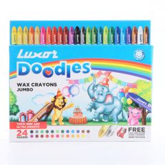 Luxor Doodles Jumbo Wax Crayons Set - Assorted Colors with Free Gold & Silver Crayons and Sharpener - Ultimate Coloring Set for Kids