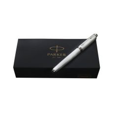 Parker Ambient White Chrome Trim Roller Ball Pen, Ideal for Office Professionals, College Students, and Personal Writing, Sleek Design and Smooth Writing Experience