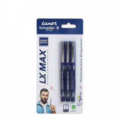 Luxor LX-Max Needle Tip Pens, Pack of 3 - Blue, Ideal for Consistent Writing