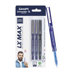 Luxor LX-Max Needle Tip Pens, Pack of 3 - 2 Blue + 1 Black, Precision Writing, Perfect for Everyday Tasks