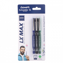 Luxor LX-Max Needle Tip Pens, Pack of 3 - Blue, Black, Green, Ideal for Varied Writing Tasks