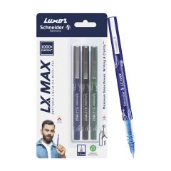 Luxor LX-Max Needle Tip Pens, Pack of 3 - Blue, Black, Green, Ideal for Varied Writing Tasks