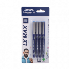 Luxor LX-Max Needle Tip Pens, Pack of 4 - Blue, Great for Consistent Office & School Use