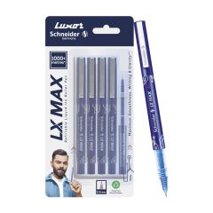 Luxor LX-Max Needle Tip Pens, Pack of 4 Blue Pen and 1 Refill