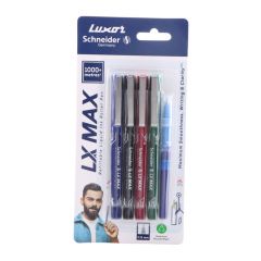 Luxor LX-Max Needle Tip Pens, Assorted Pack of 4 + 1 Refill, Suitable for Diverse Writing Needs