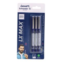 Luxor LX-Max Cone Tip Pens, Pack of 3 - Blue, Suitable for Everyday & Professional Writing