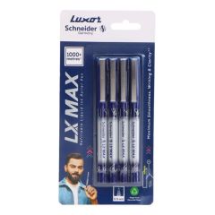 Luxor LX-Max Cone Tip Pens, Pack of 4 - Blue, Ideal for Consistent & Smooth Writing