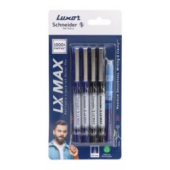 LX-Max Cone Tip Pack of 4- 2Blue 1 Black Pen and 1 Refill