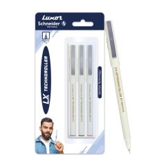 Luxor Schneider LX 801 Technoroller | Roller ball pen | Pack of 3 - (Blue + Black + Red) | Needle Tip | 0.5mm | 100% German Technology | Consistent Ink Flow | Unique Easy Gliding Tip | Smooth Writing Experience | Ideal for Students & Professionals