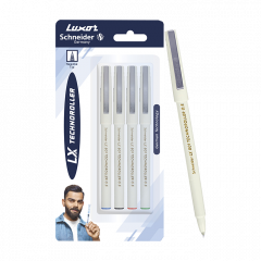 Luxor Schneider LX 801 Technoroller | Roller ball pen | Pack of 4 - (Blue + Black + Red + Green  )| Needle Tip | 0.5mm | 100% German Technology | Consistent Ink Flow | Unique Easy Gliding Tip | Smooth Writing Experience | Ideal for Students & Professional