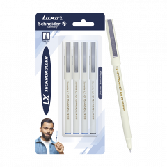Luxor Schneider LX 801 Technoroller | Roller ball pen | Pack of 4 - (3 Blue + 1 Black)| Needle Tip | 0.5mm | 100% German Technology | Consistent Ink Flow | Unique Easy Gliding Tip | Smooth Writing Experience | Ideal for Students & Professionals
