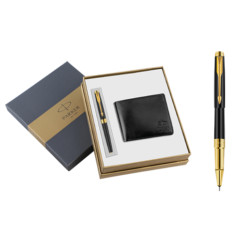 Parker Aster Matte Black GT Roller Ball Pen with Parker Wallet  