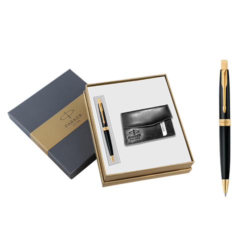 Parker Aster Laq Black GT ball Pen with Parker Credit Card Holder